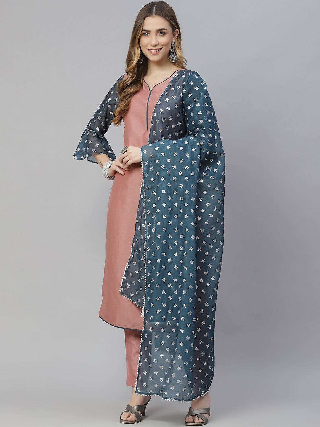 

ZIYAA Women Rust Ethnic Motifs Gotta Patti Kurta with Trousers & With Dupatta
