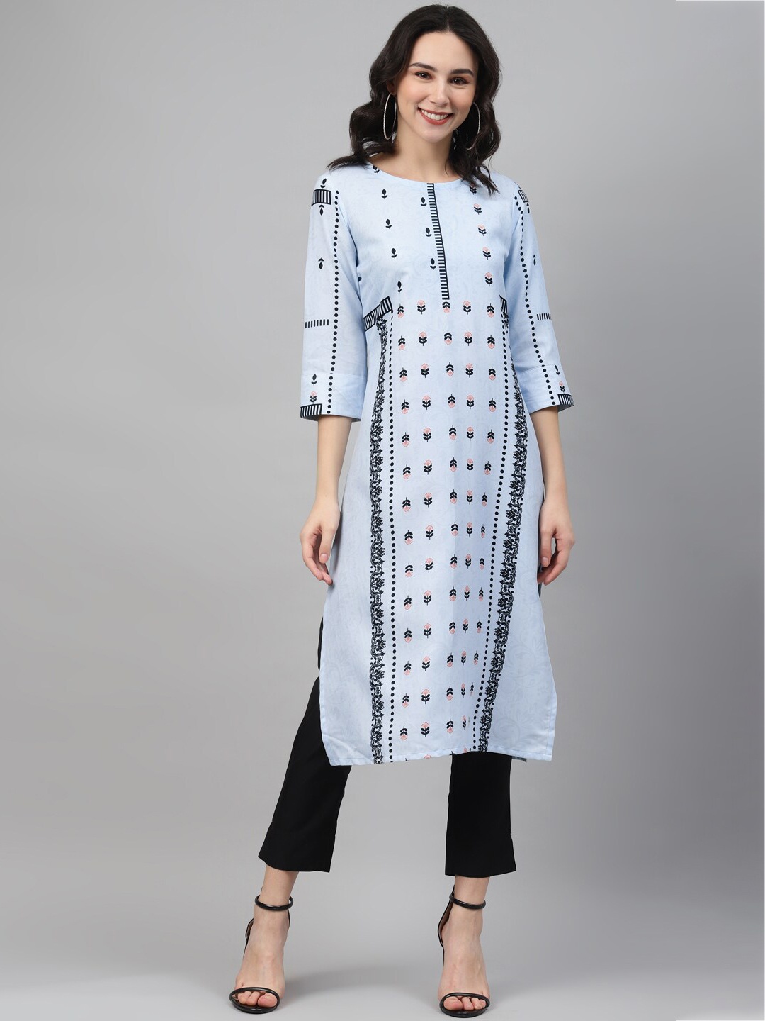 

ZIYAA Women Blue Ethnic Motifs Printed Kurta with Trousers
