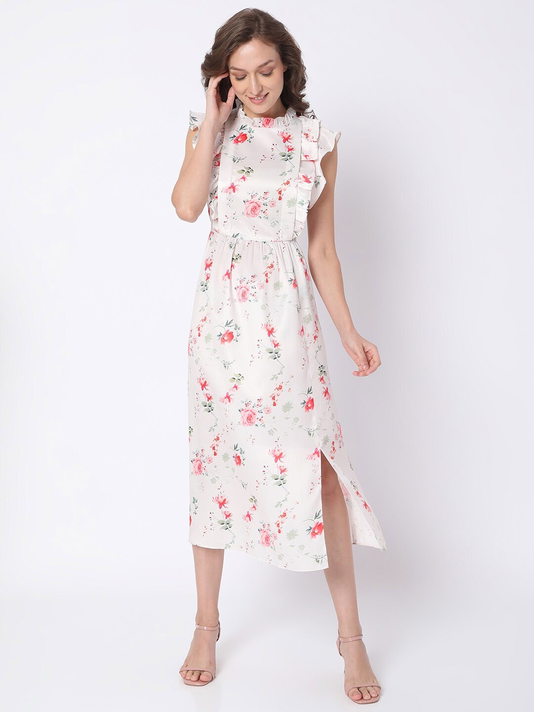 

Vero Moda White & Red Floral Midi A-Line Dress