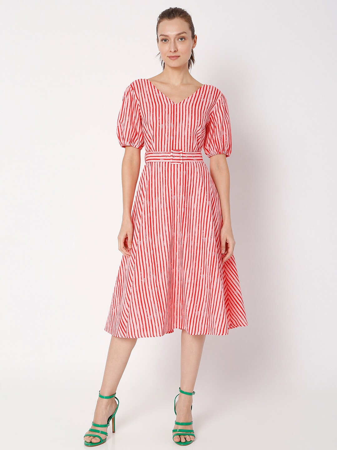 

Vero Moda Red Striped A-Line Maxi Dress