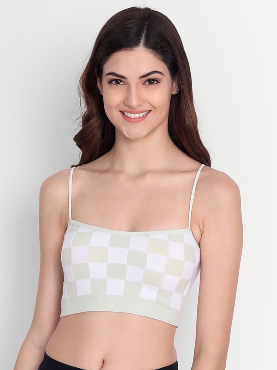 

3mads Women Green Chack Printed Lightly Padded BraBra