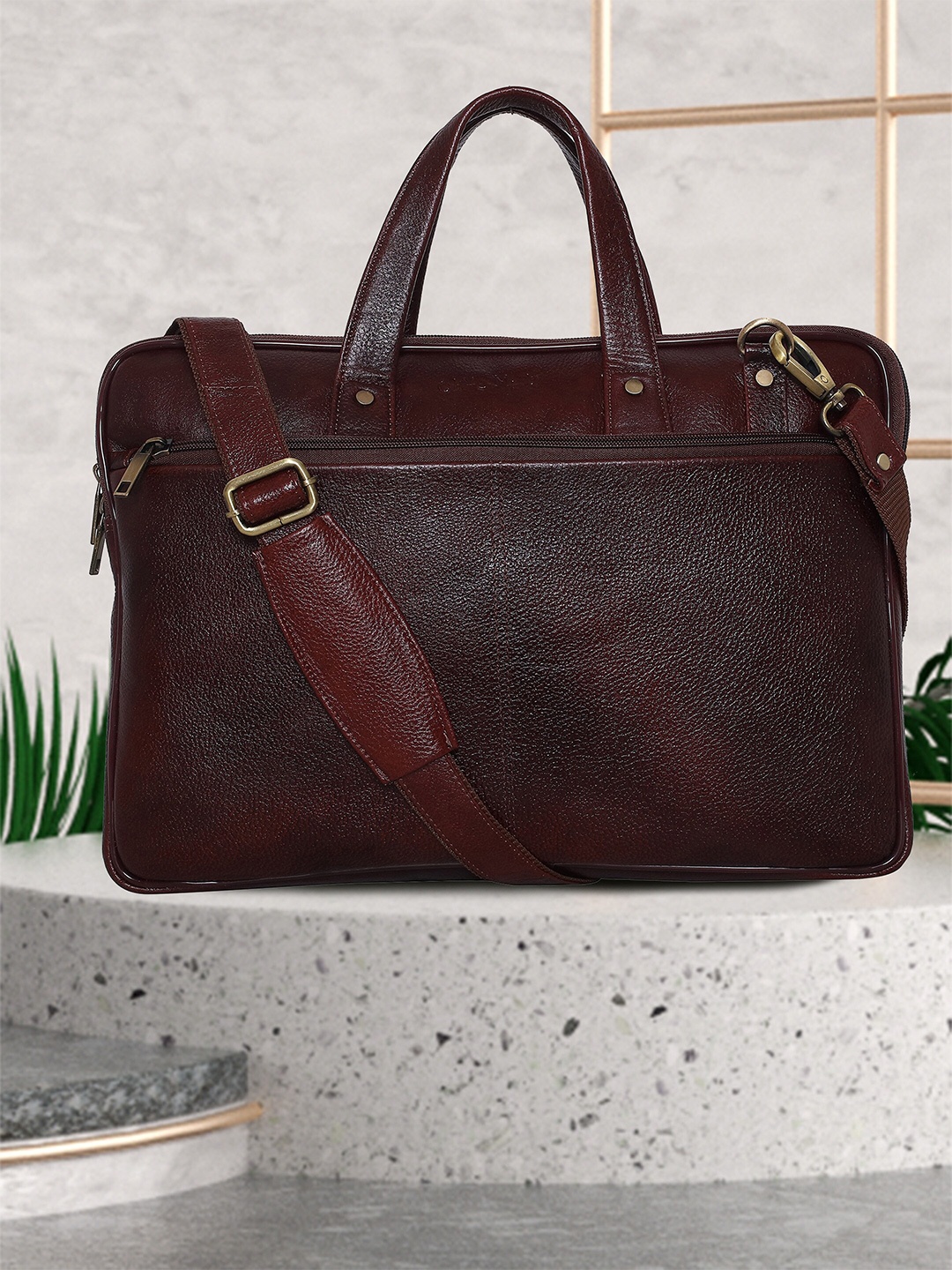 

OLIVE MIST Unisex Brown Leather Laptop Bag