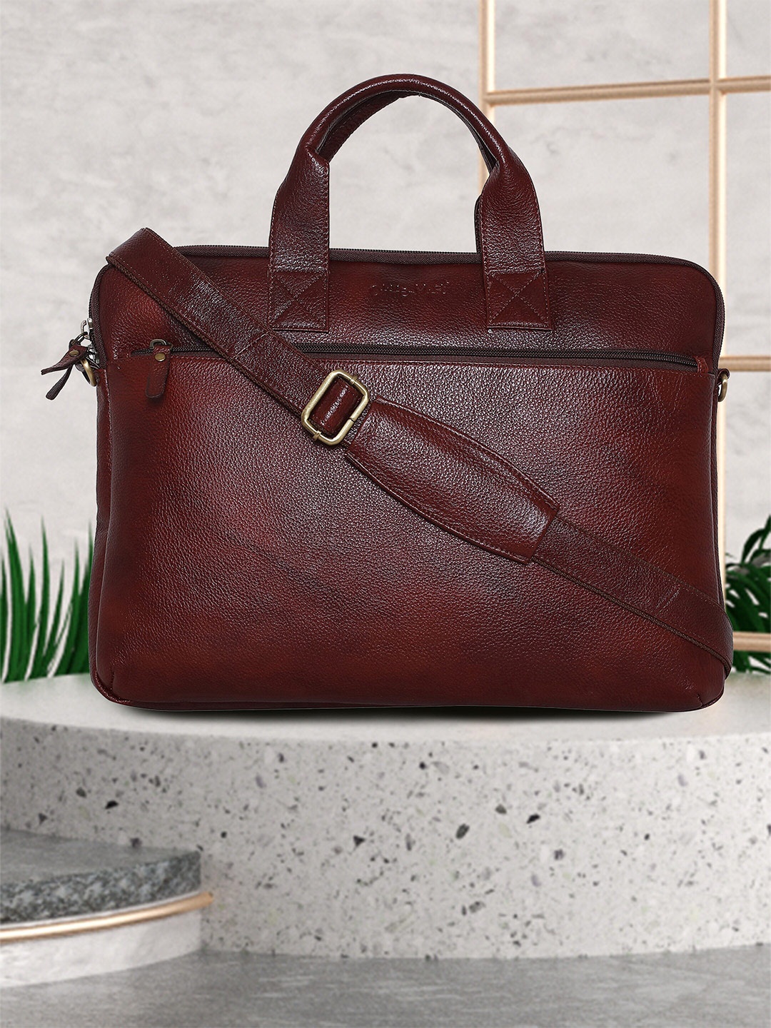 

OLIVE MIST Unisex Brown Leather Laptop Bag