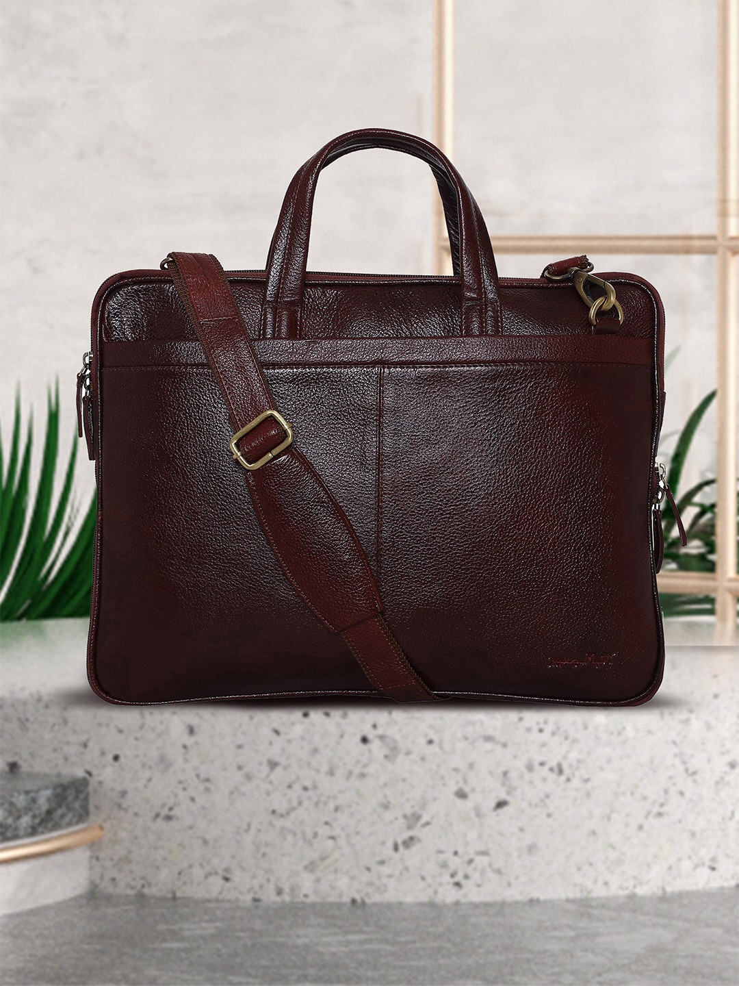 

OLIVE MIST Unisex Brown Leather Laptop Bag