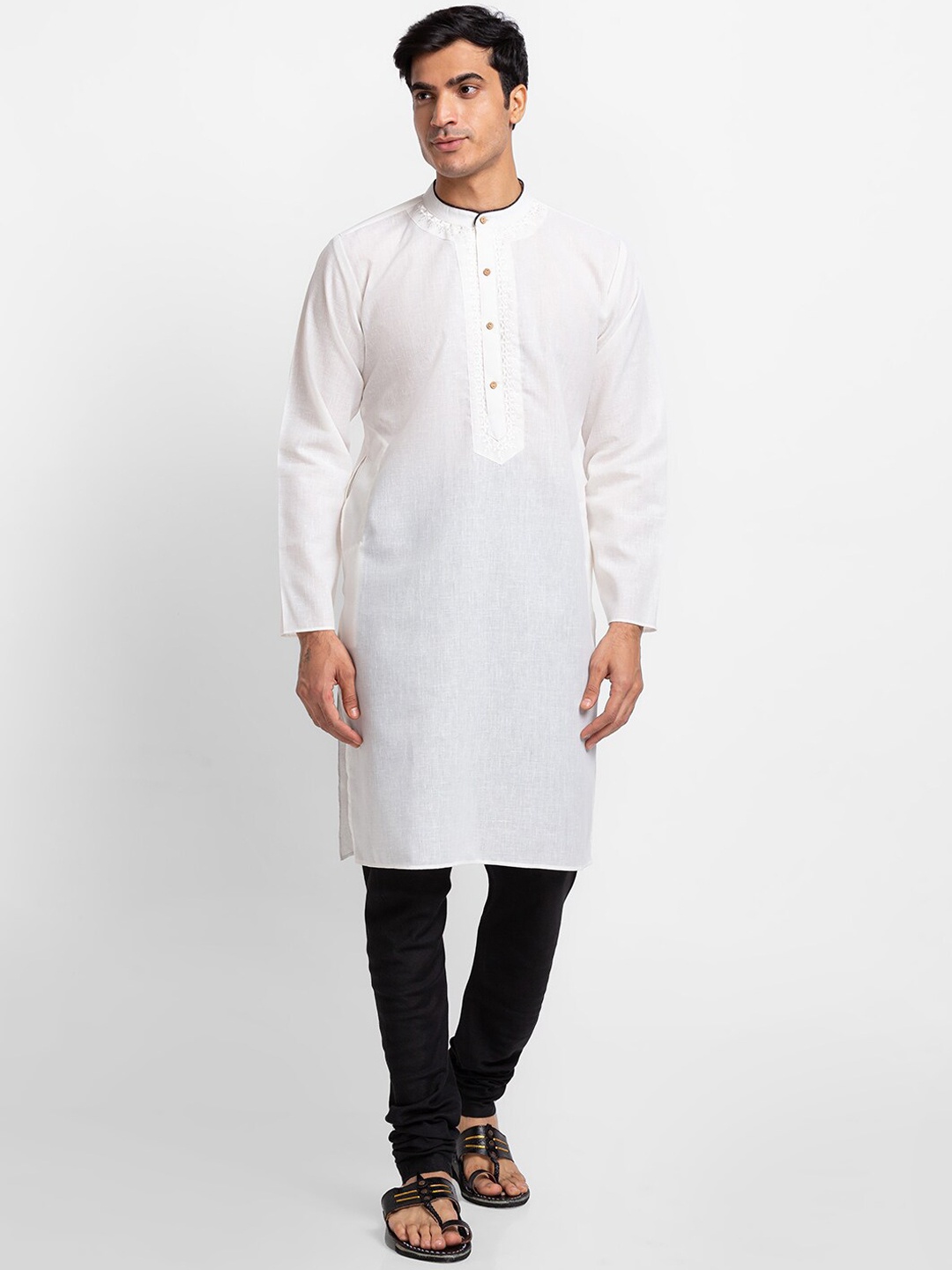 

Globus Men White Thread Work Dobby Kurta