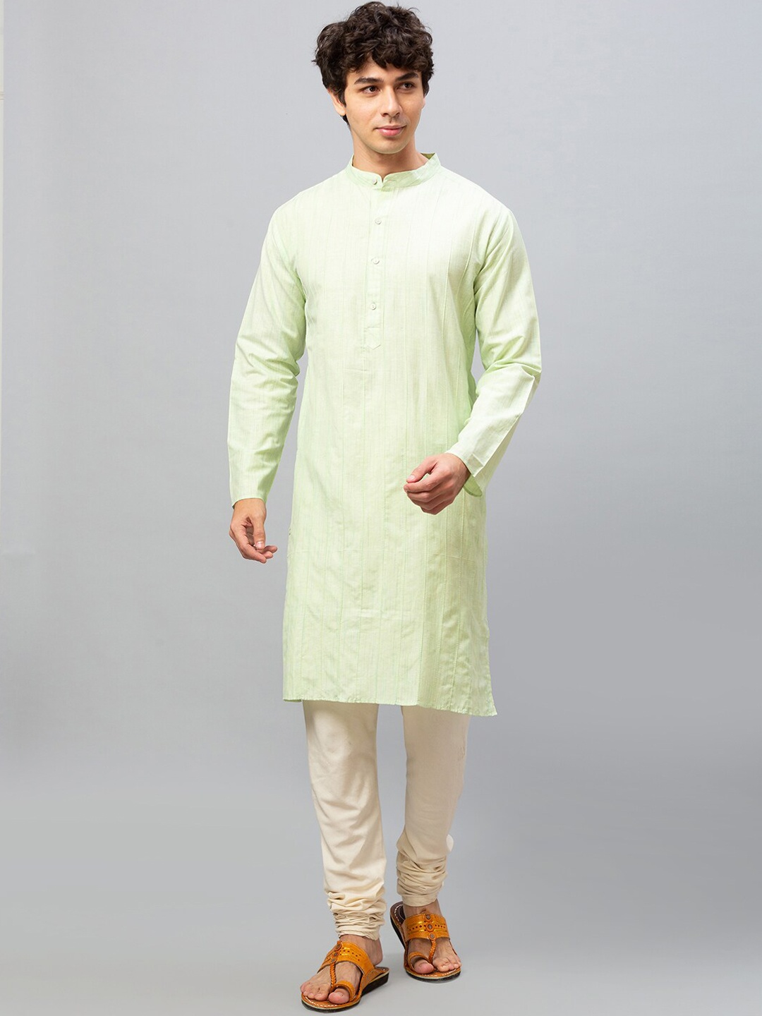 

Globus Men Lime Green Thread Work Kurta