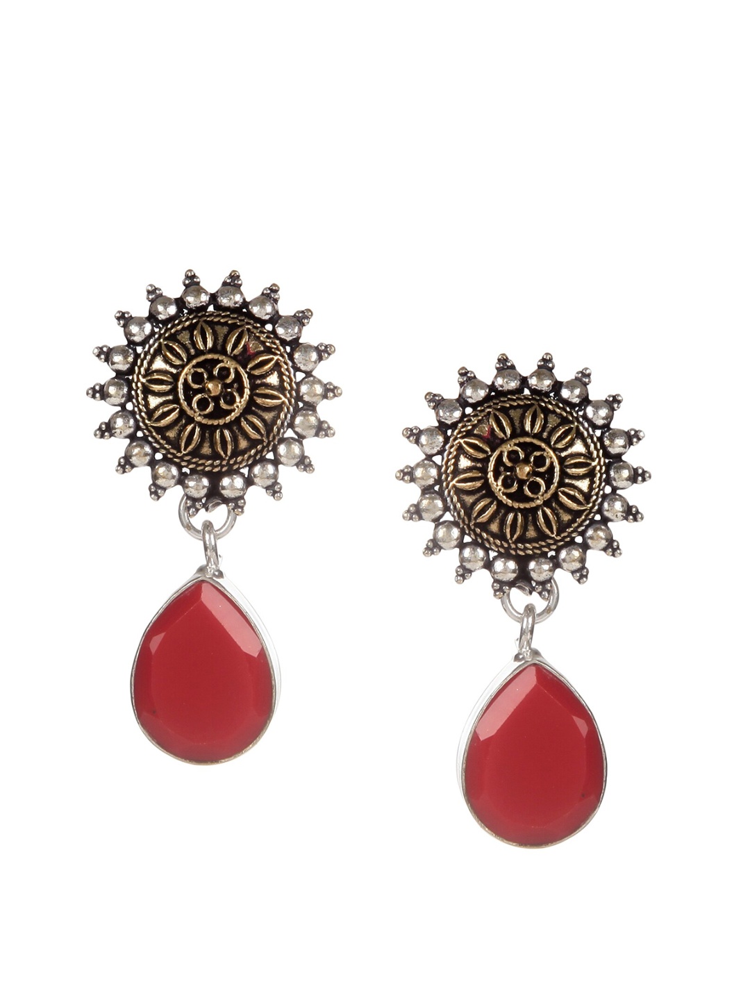 

Bamboo Tree Jewels Silver-Plated & Red Contemporary Drop Earrings