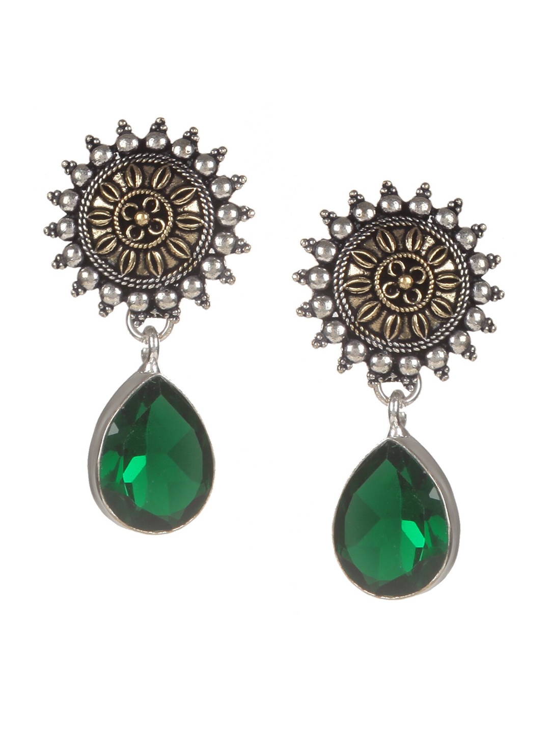 

Bamboo Tree Jewels Silver-Plated & Green Floral Drop Earrings