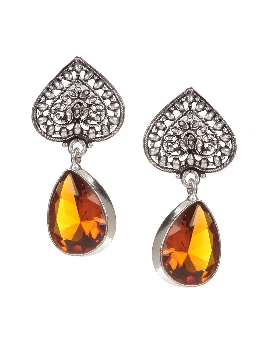 

Bamboo Tree Jewels Women Silver-Toned & Yellow Diamond Shaped Drop Earrings