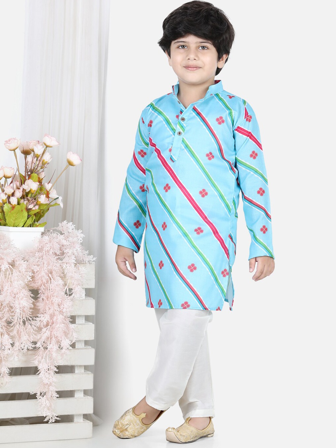 

Here&Now X Kinder Kids Boys Blue Kurta with Trousers