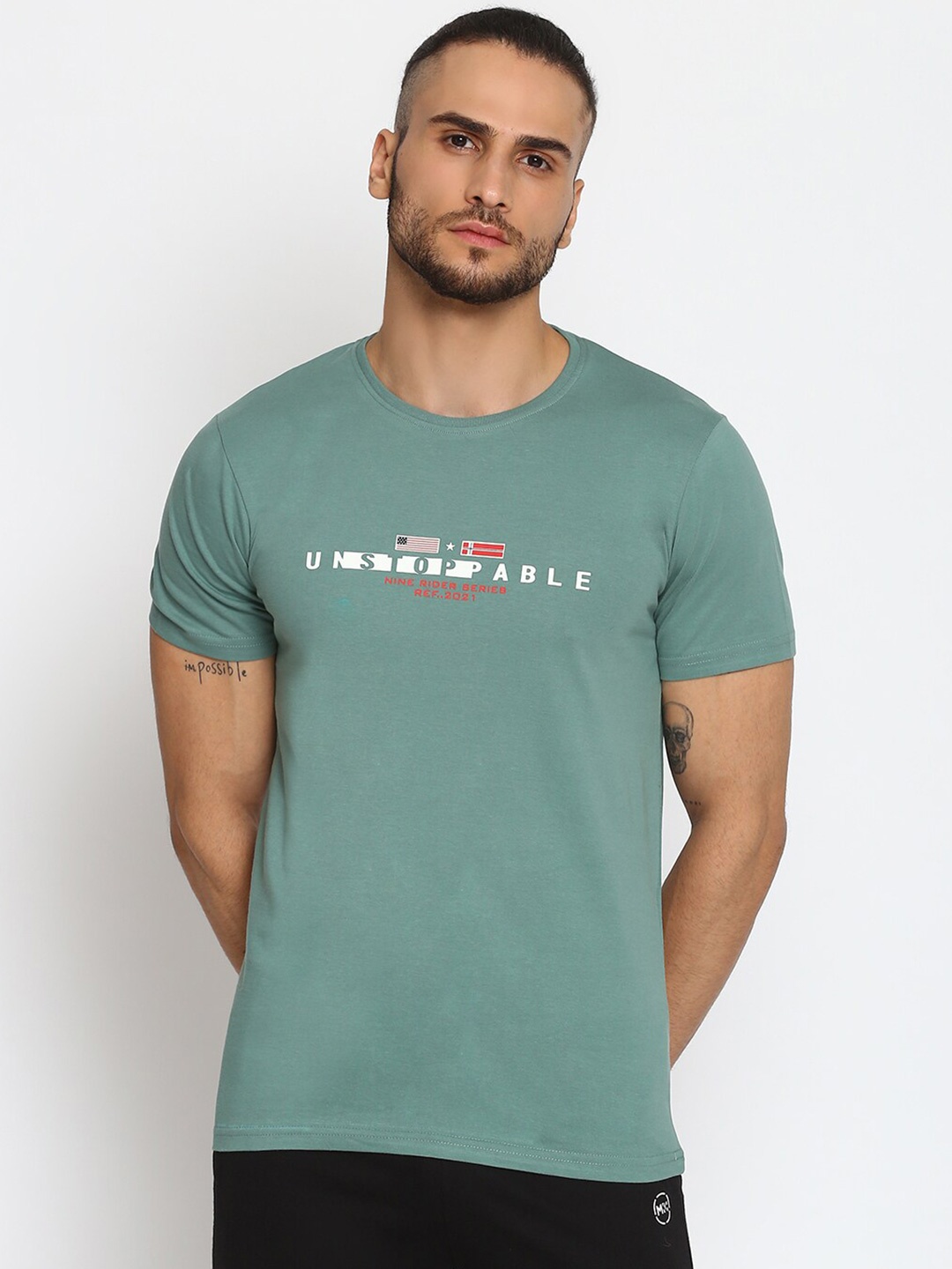 

MKH Men Green Typography Printed Sports T-shirt