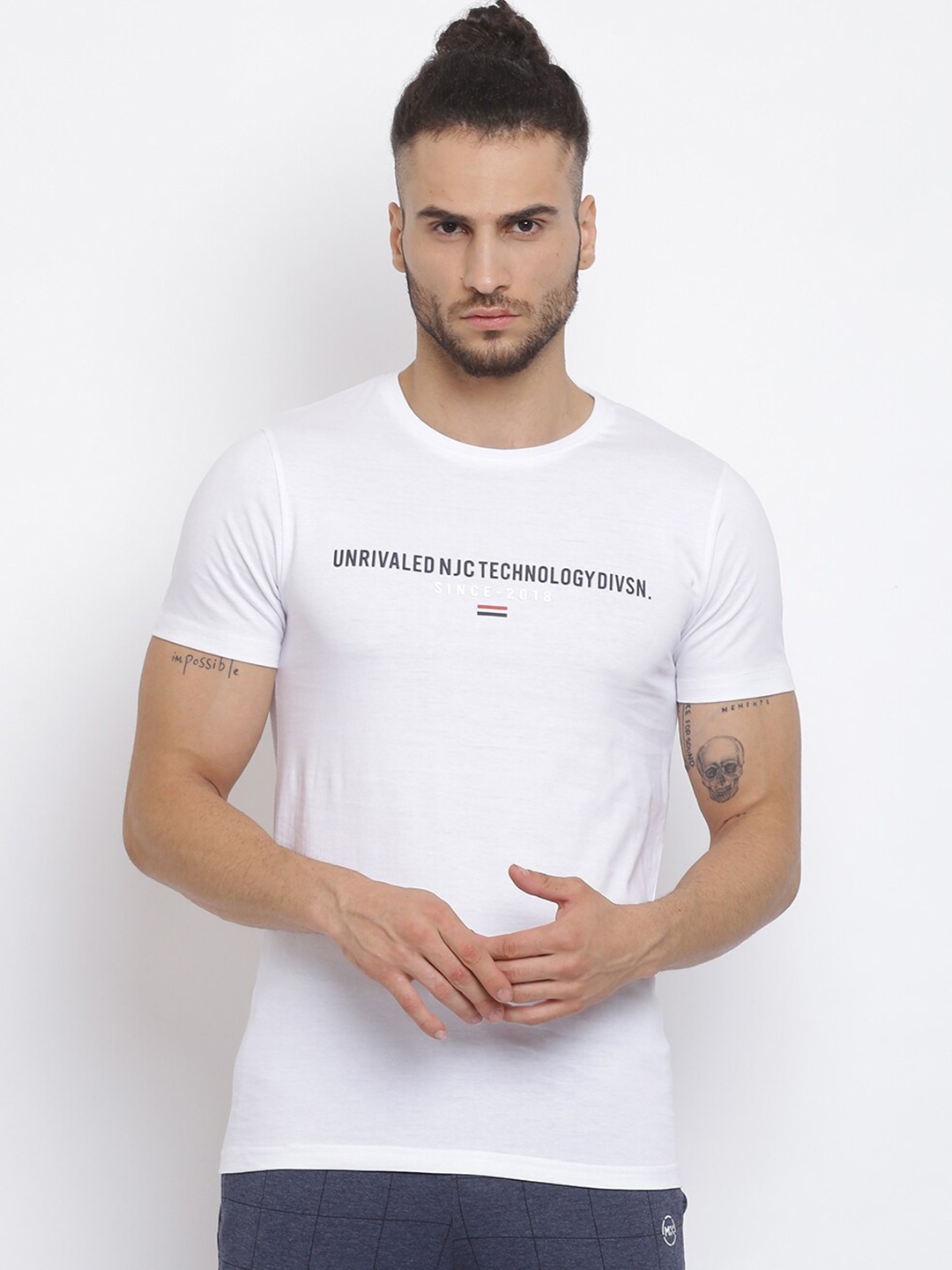 

MKH Men White Typography Printed Sports T-shirt