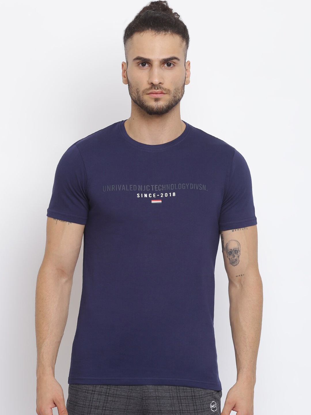 

MKH Men Navy Blue Typography Printed Sports T-shirt