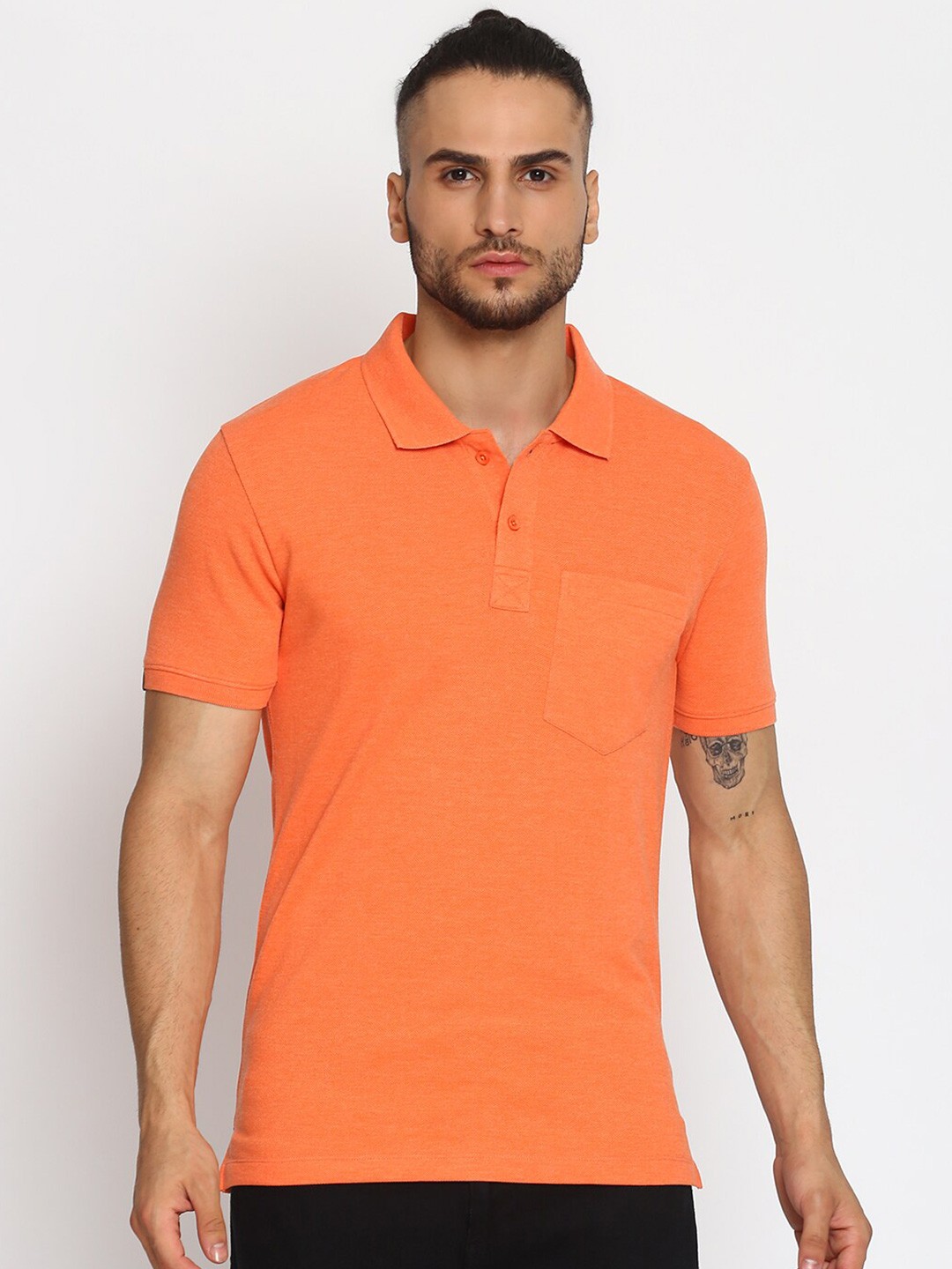 

MKH Men Orange Polo Collar T-shirt