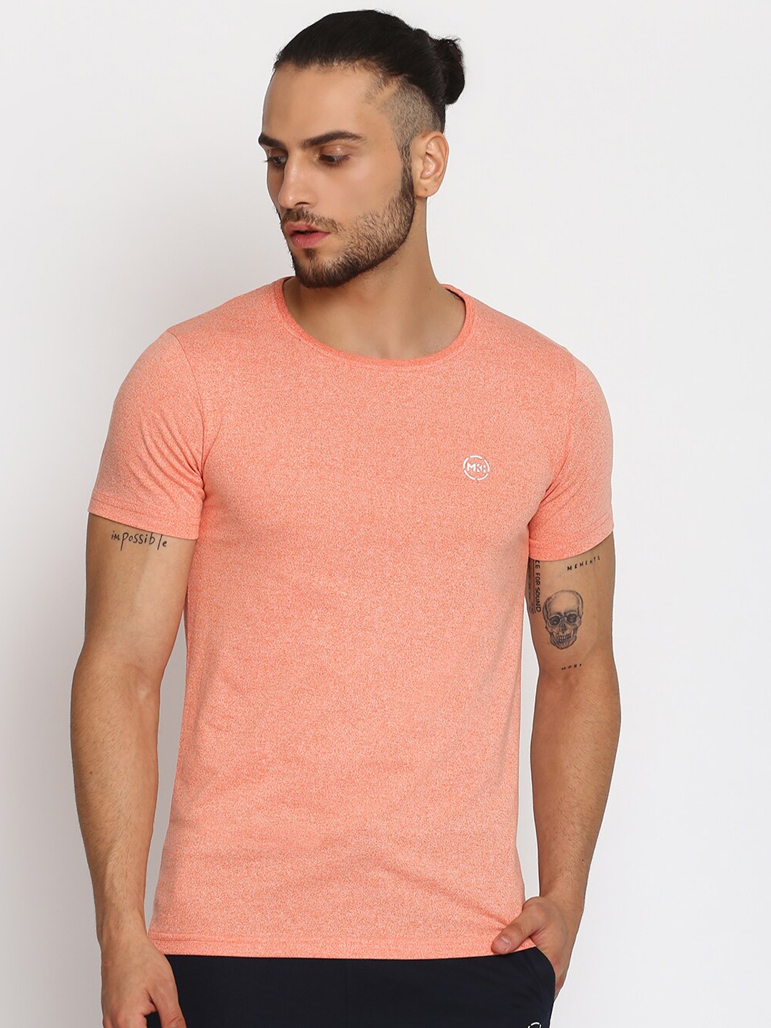

MKH Men Peach Solid Cotton Sports T-shirt