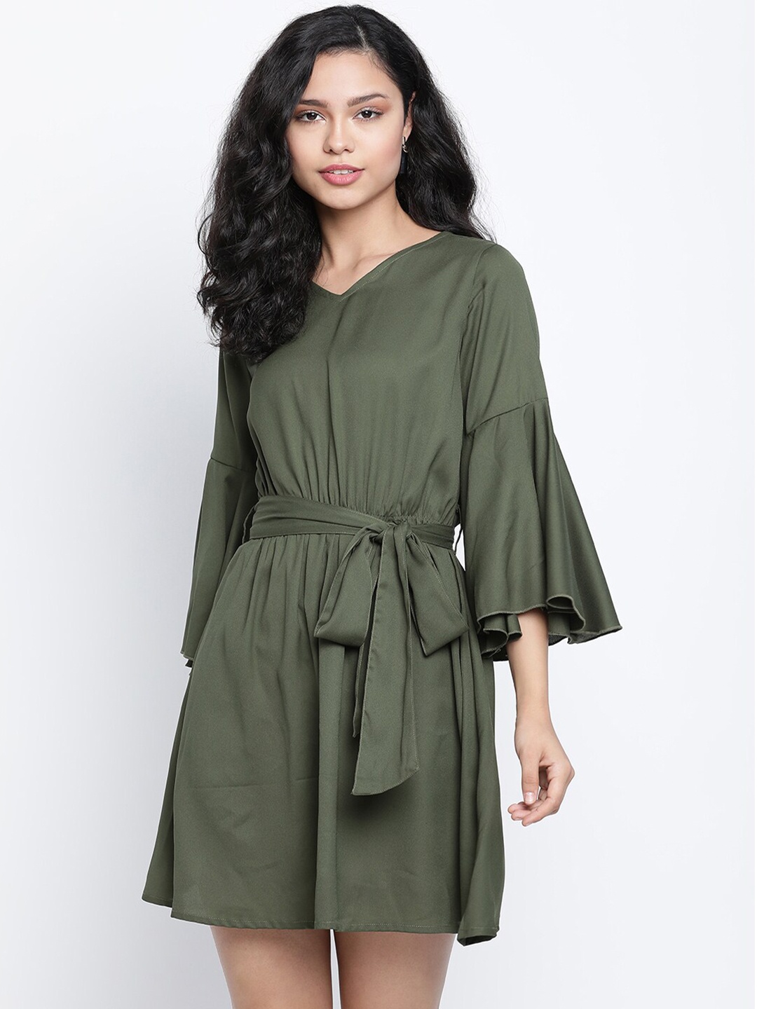 

DRAAX Fashions Women Olive Green Chiffon A-Line Dress