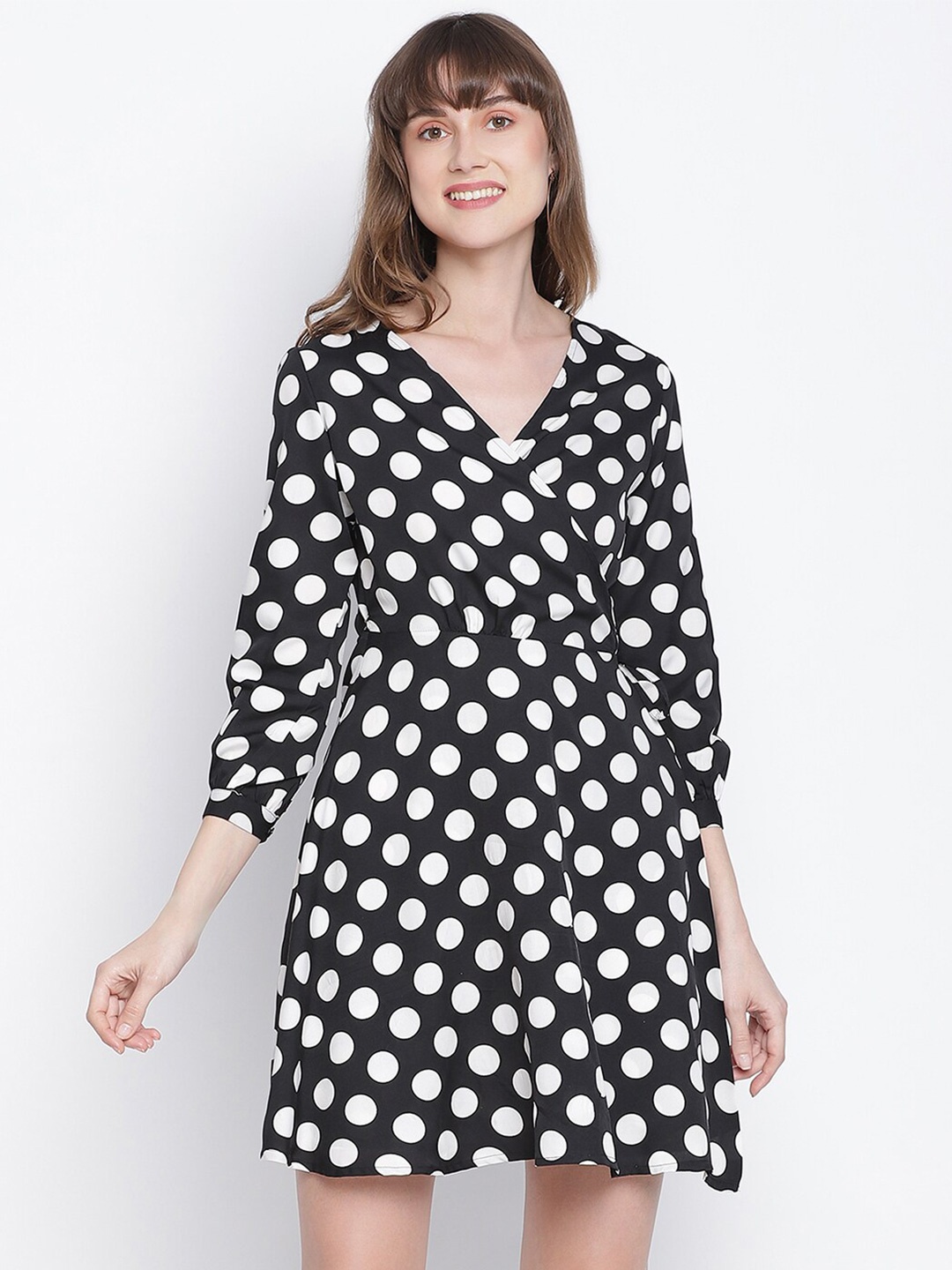 

DRAAX Women Fashions Black & White Polka Dot Chiffon Dress