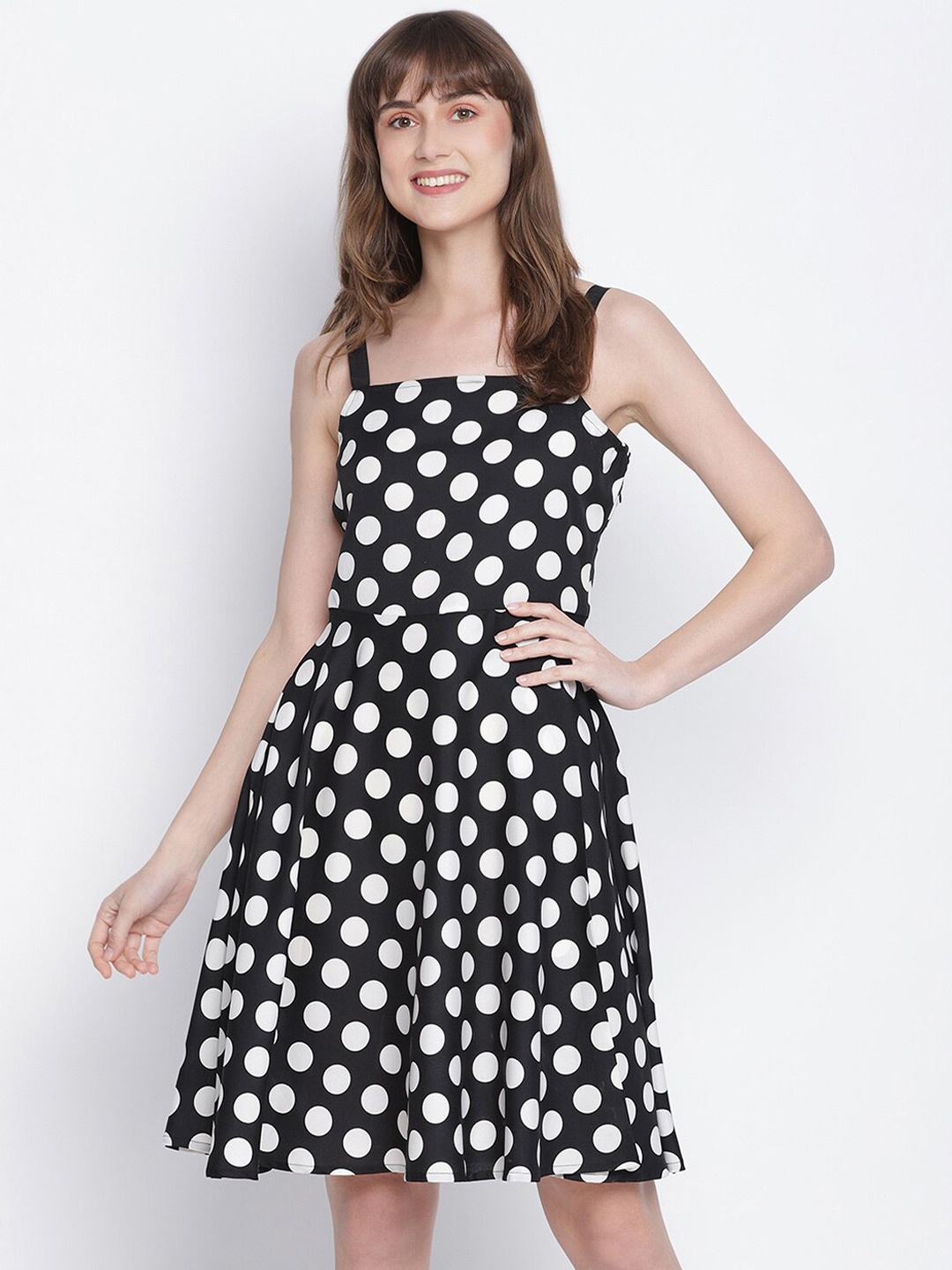 

DRAAX Fashions Women Black Polka Dots Printed Chiffon Dress