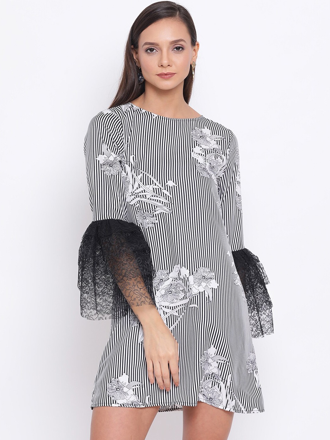 

DRAAX Fashions Black Striped Chiffon A-Line Dress