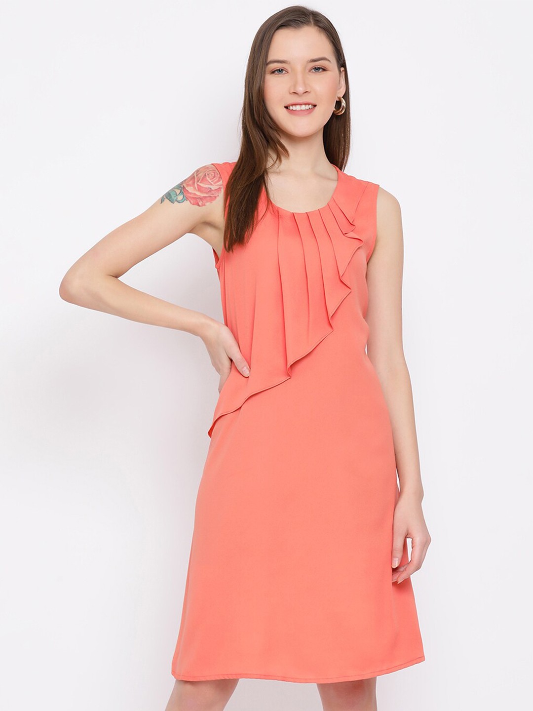 

DRAAX Fashions Women Orange Chiffon A-Line Dress