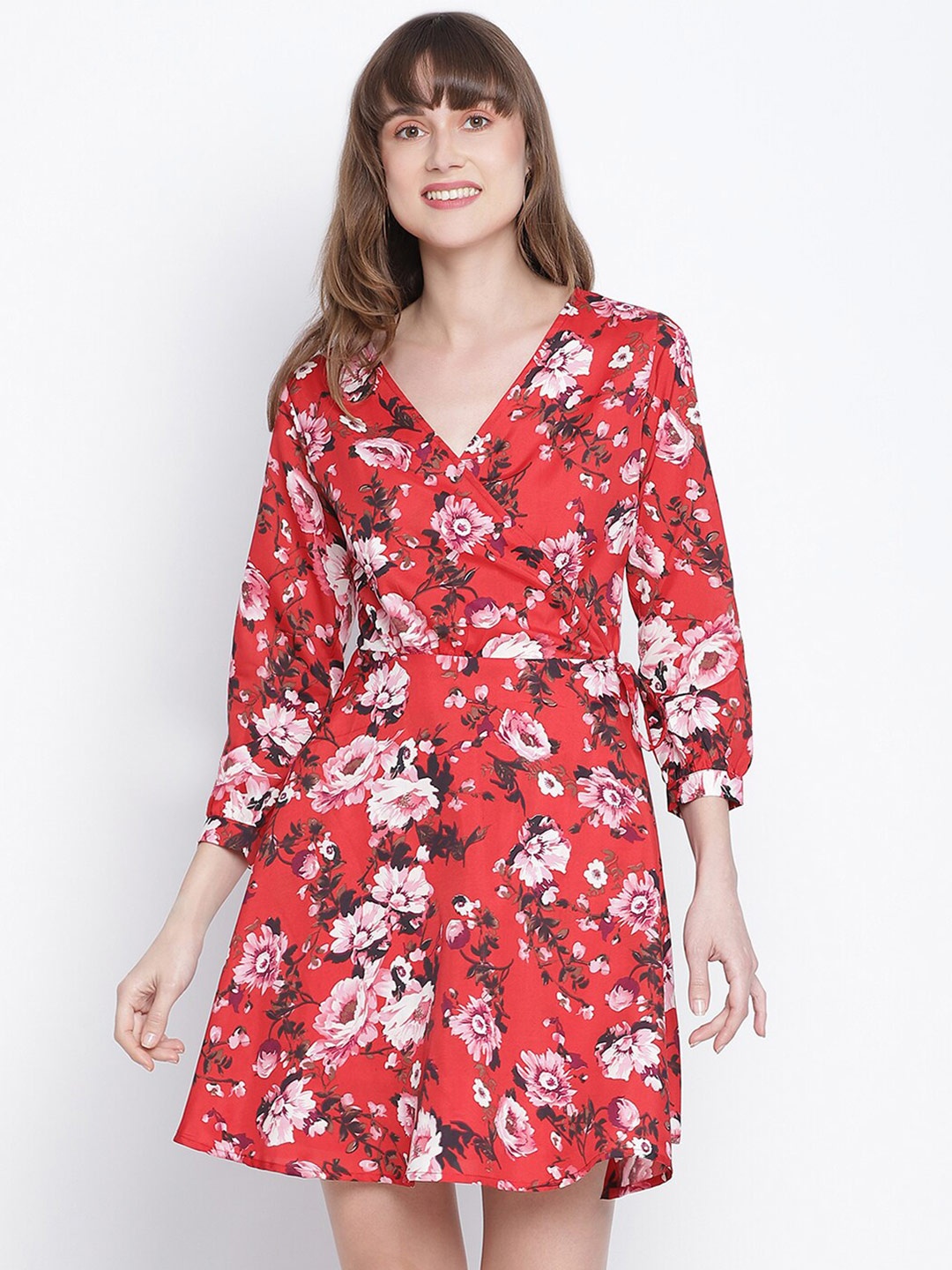 

DRAAX Fashions Red Floral Chiffon Dress