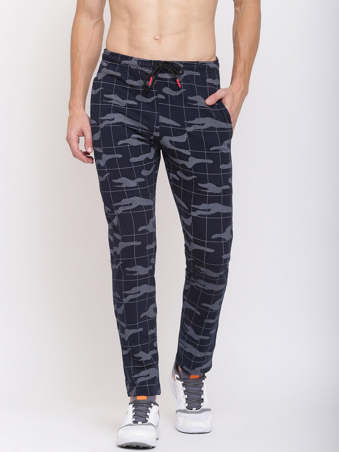 

MKH Men Navy Blue Printed Cotton Track Pants