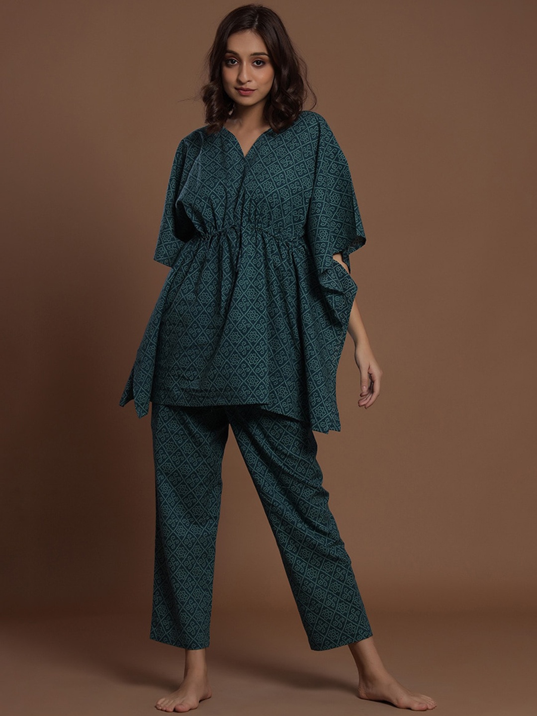 

JISORA Women Blue Printed Night suit