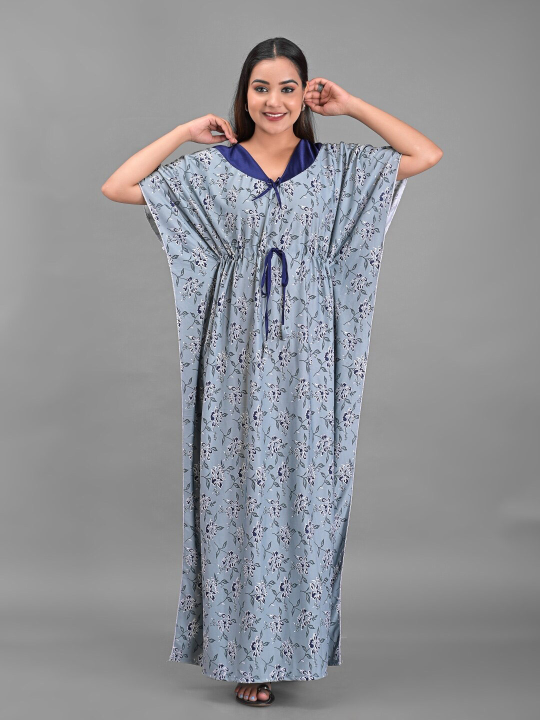 

Apratim Grey Printed Kaftan Nightdress