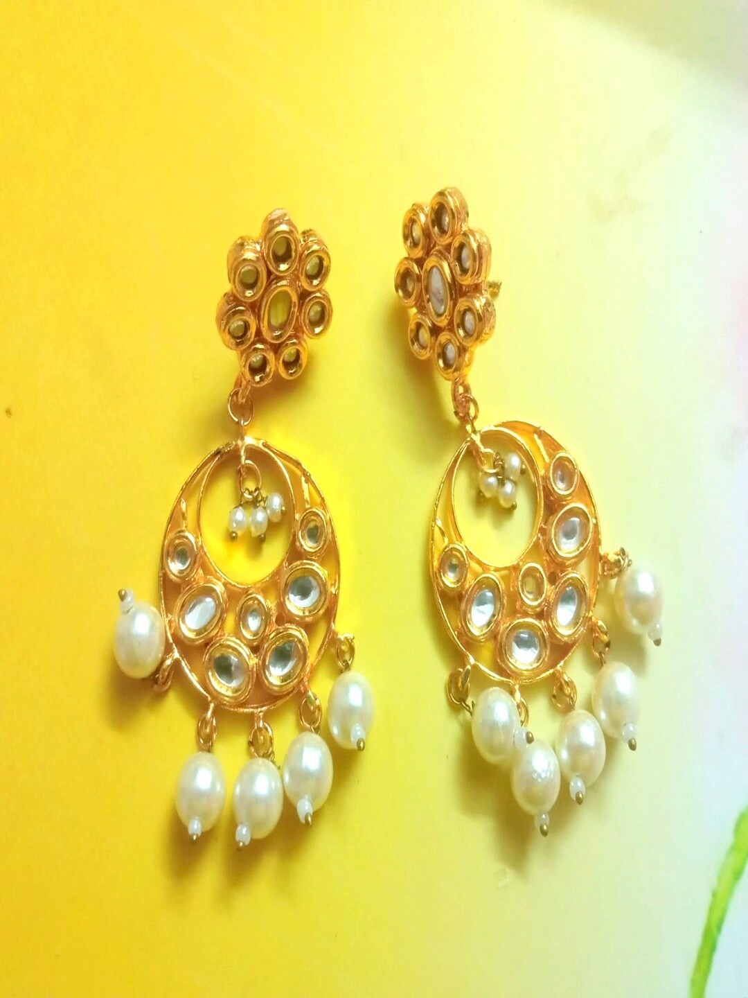 

Runjhun Gold-Toned Gold Plated Contemporary Drop Earrings