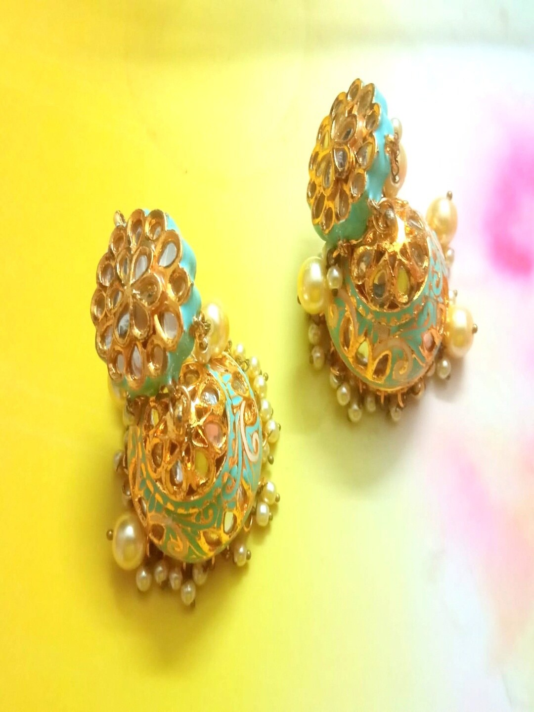 

Runjhun Turquoise Blue Contemporary Jhumkas Earrings