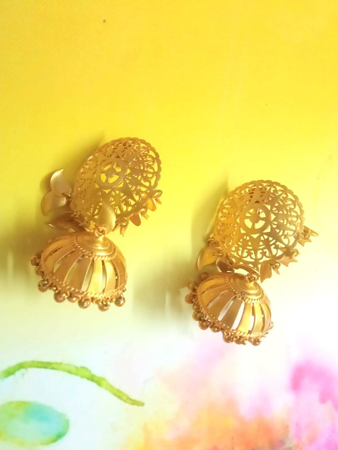 

Runjhun Gold-Plated Contemporary Jhumkas Earrings