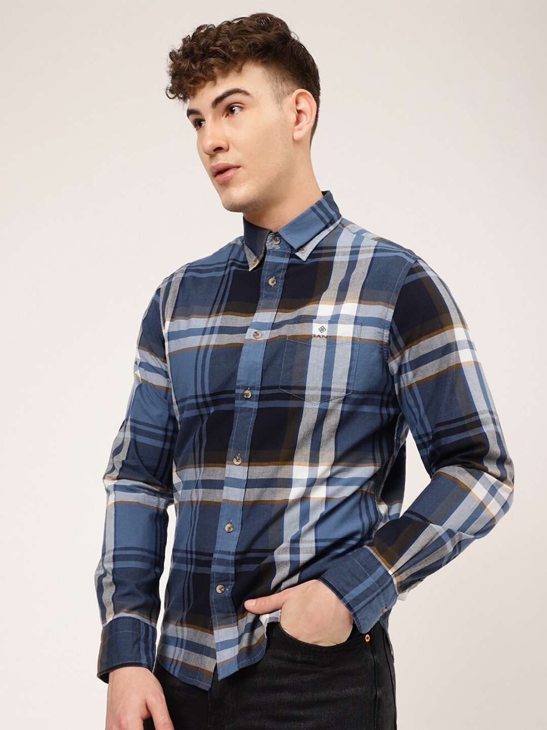 

GANT Men Blue Classic Tartan Checks Checked Casual Shirt