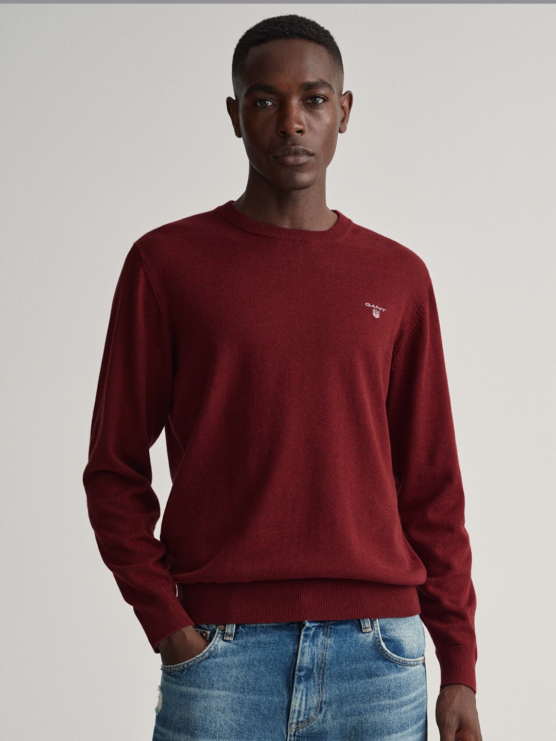 

GANT Men Brown Solid Pullover Sweater