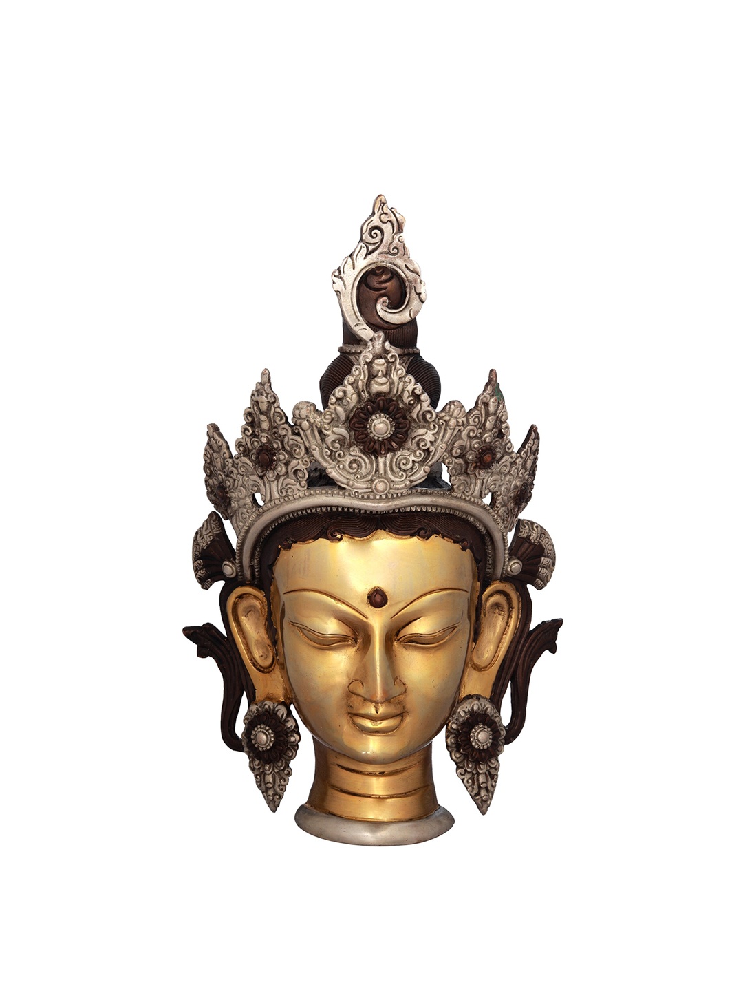 

Exotic India 14" Brass Mask Of Tara, Tibetan Buddhist Wall-hanging, Gold