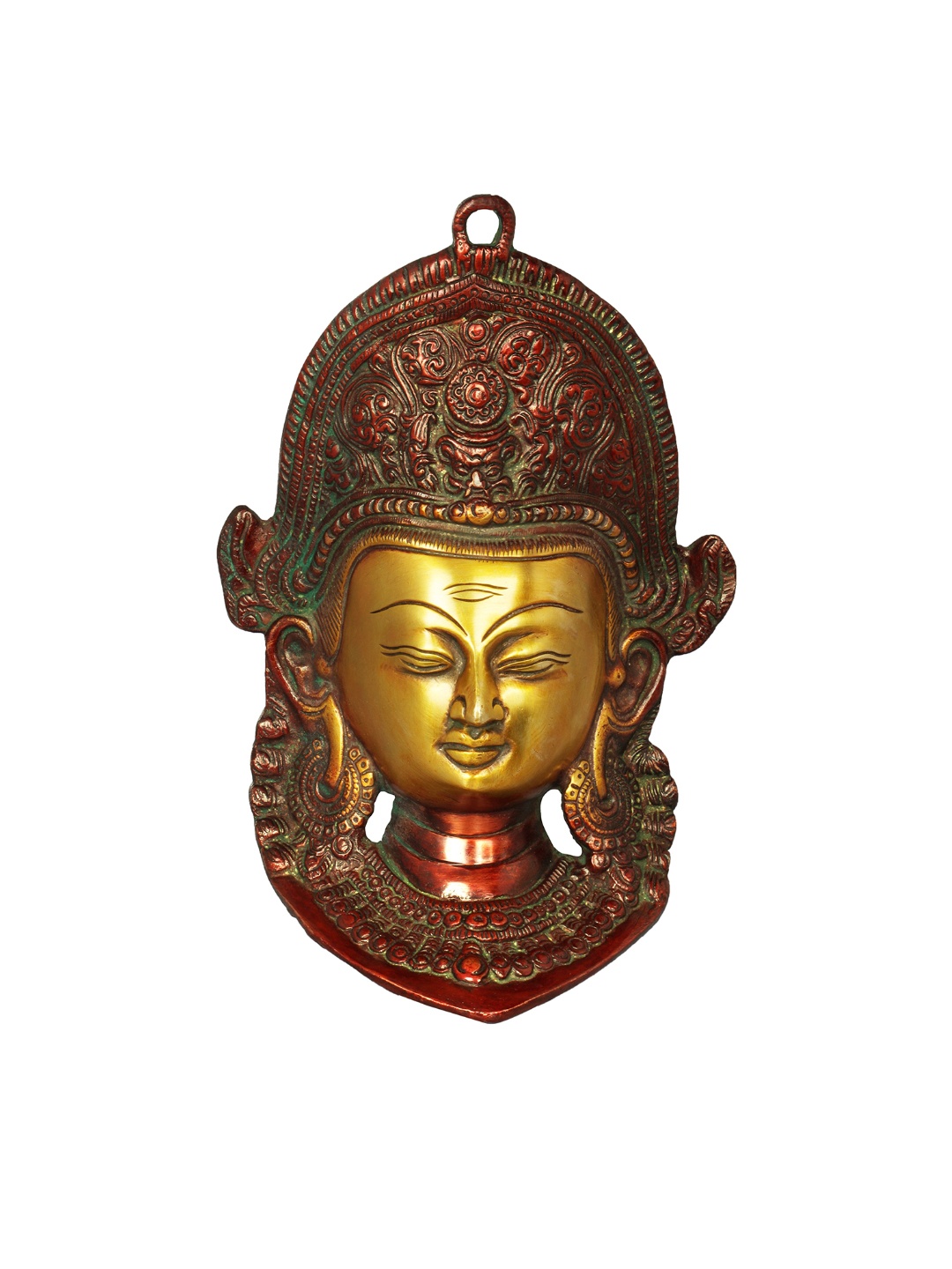 

Exotic India Red Lord Indra Mask With Horizontal Third Eye Wall Hanging