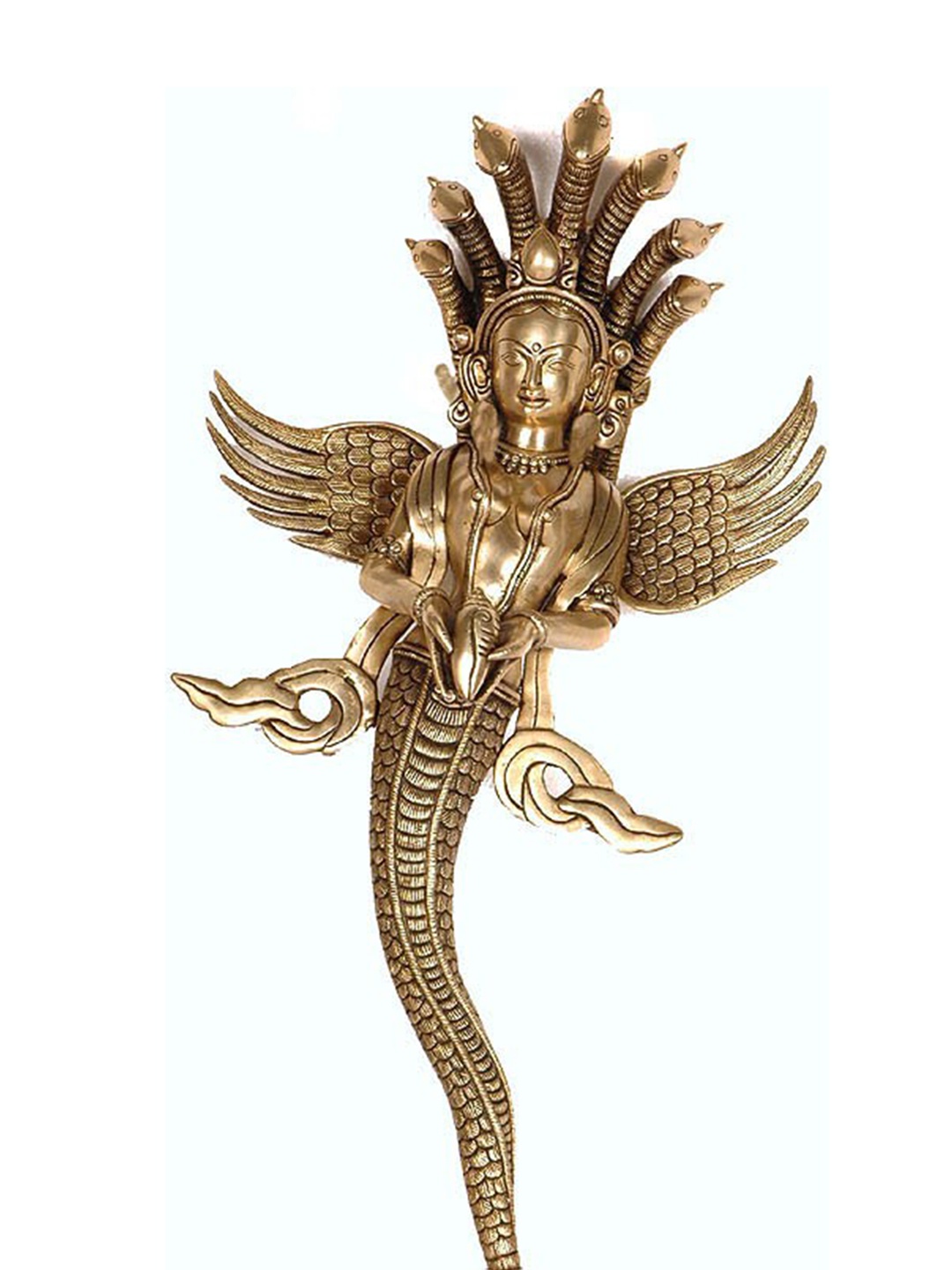 

Exotic India 18" Wall Hanging Naga Kanya Statue in Brass - Made in India, Gold