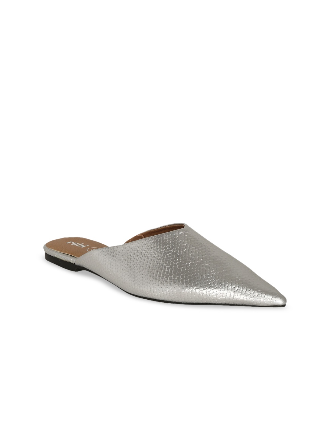 

rubi Women Silver-Toned Textured Reptile Embossed PU Flats