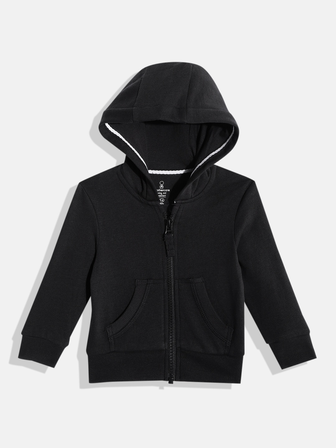 

mothercare Boys Black Solid Cotton Hooded Sweatshirt