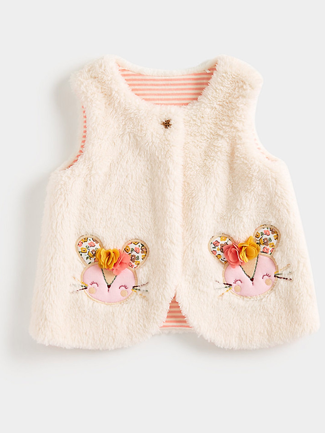 

mothercare Infant Girls Sweater Vest with Faux Fur & Applique Detail, Cream