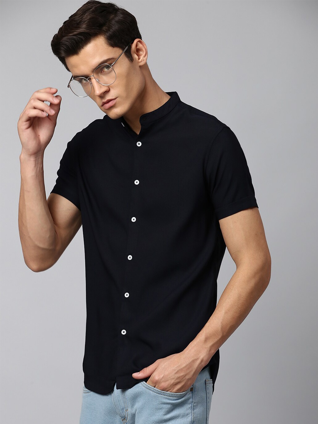 

Dennis Lingo Men Navy Blue Slim Fit Casual Shirt
