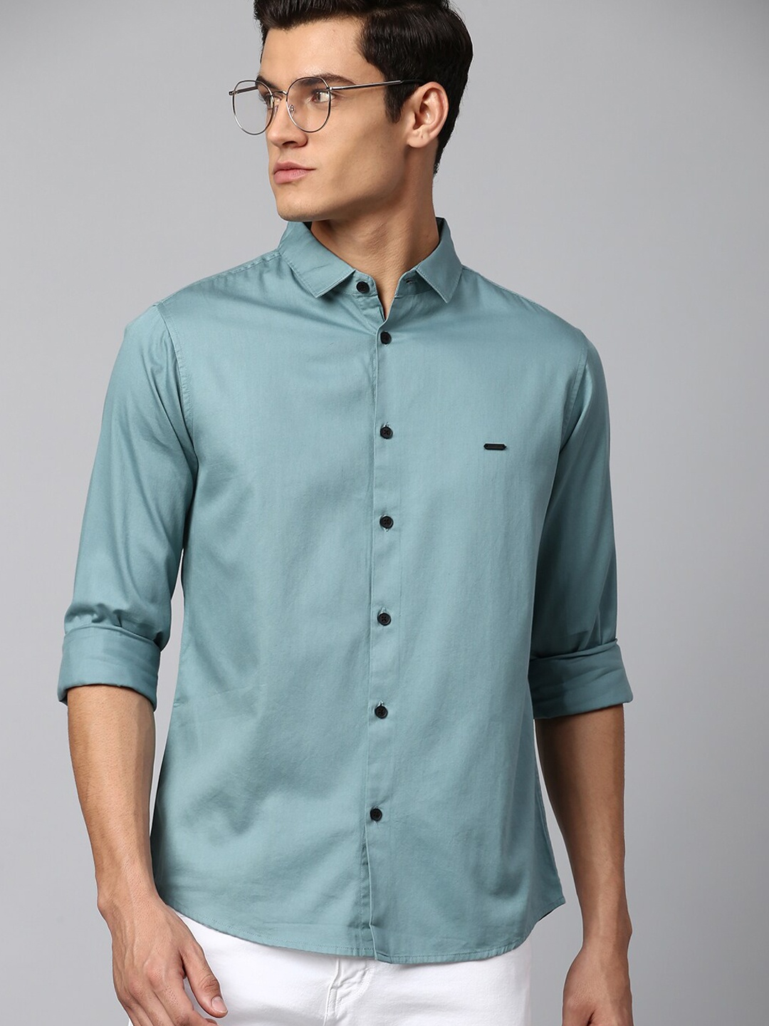 

Dennis Lingo Men Teal Slim Fit Cotton Casual Shirt