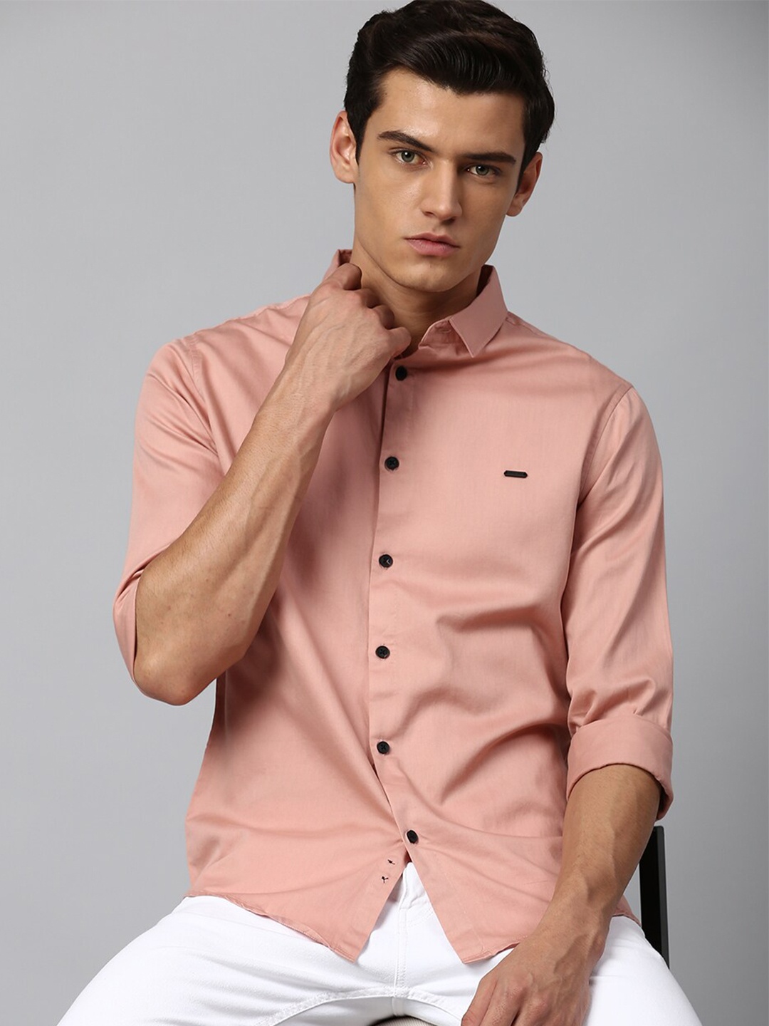 

Dennis Lingo Men Peach-Coloured Slim Fit Casual Shirt