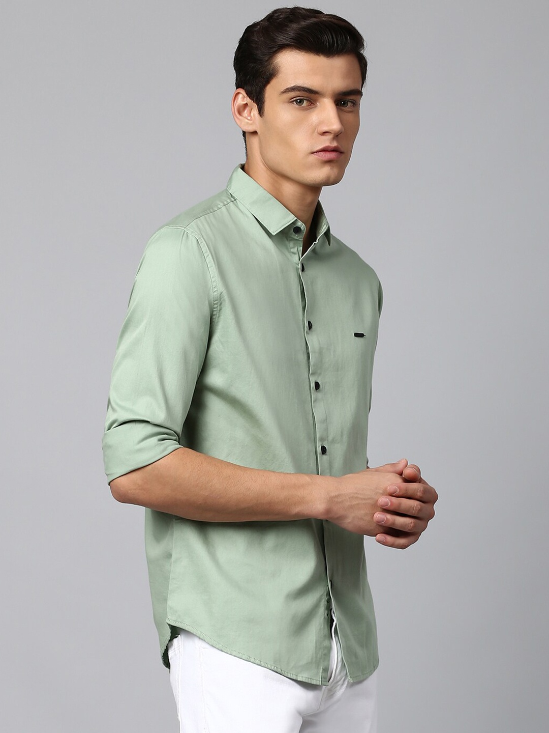 

Dennis Lingo Men Modern Slim Fit Opaque Cotton Casual Shirt, Green