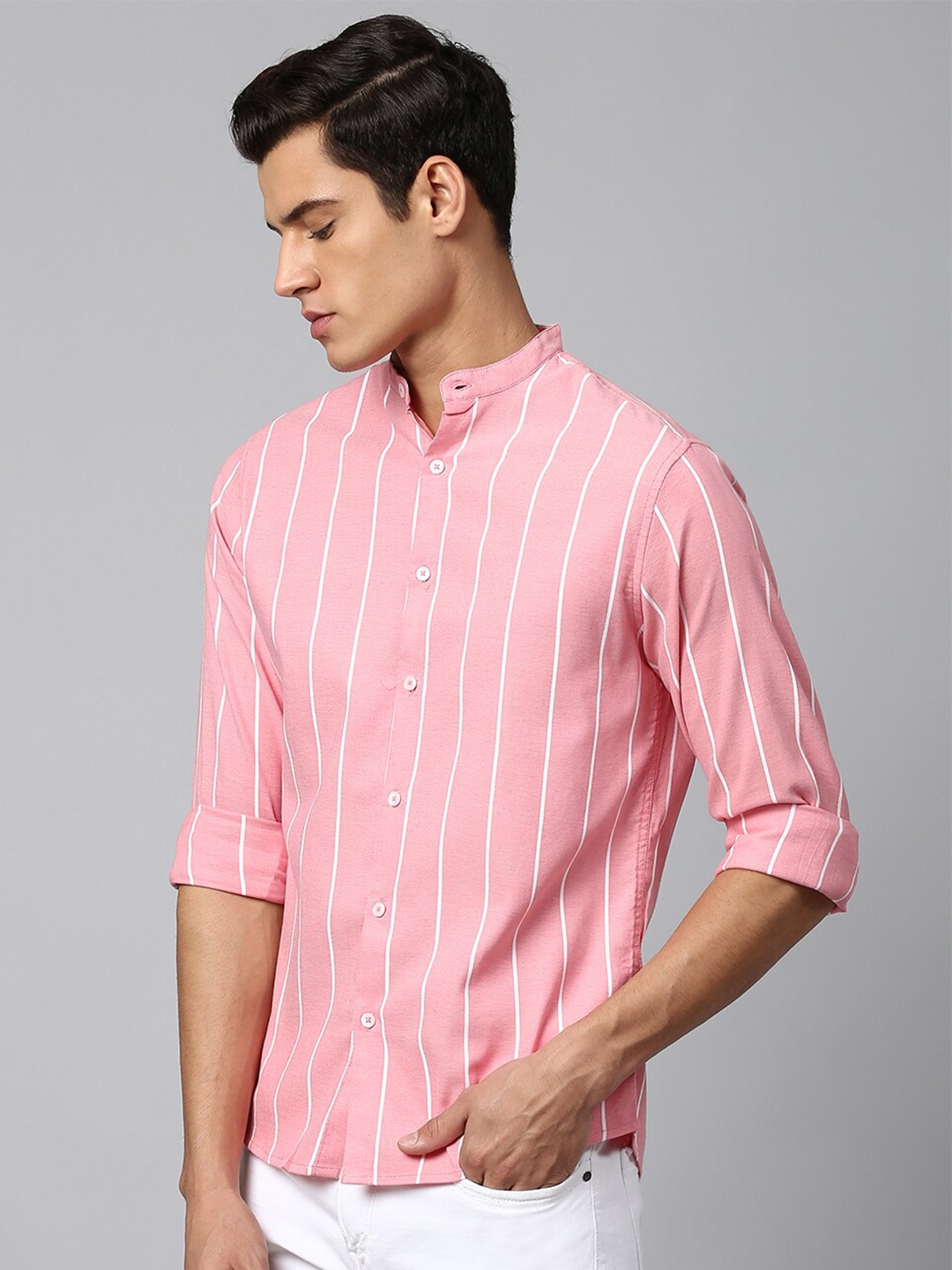 

Dennis Lingo Men Pink Slim Fit Striped Casual Shirt