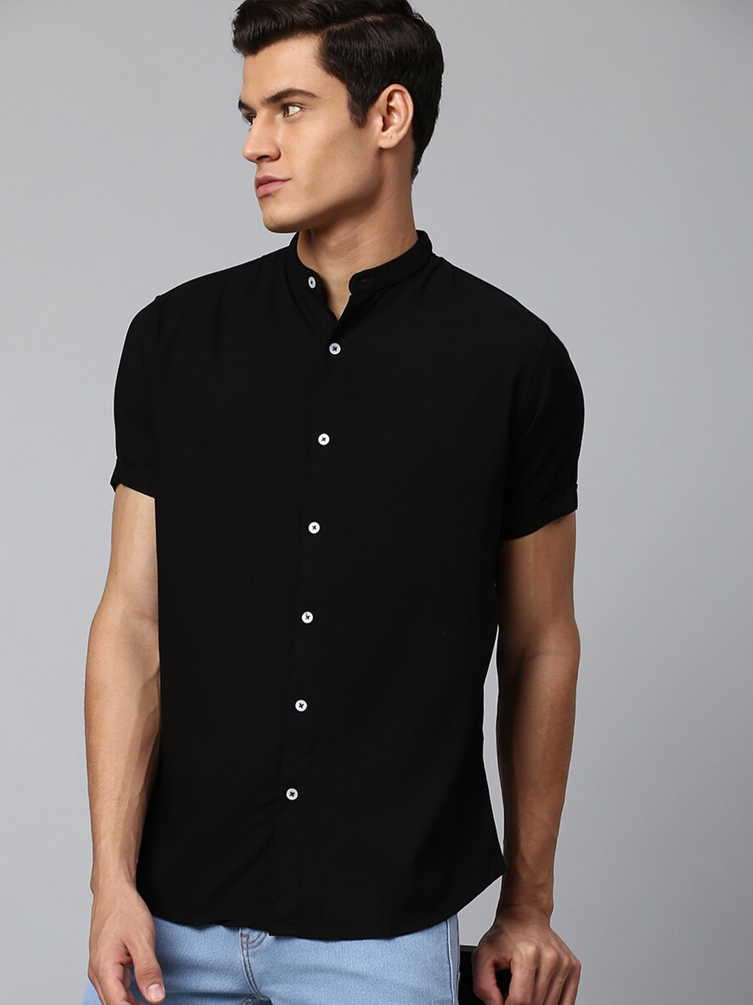 

Dennis Lingo Men Black Slim Fit Solid Casual Shirt