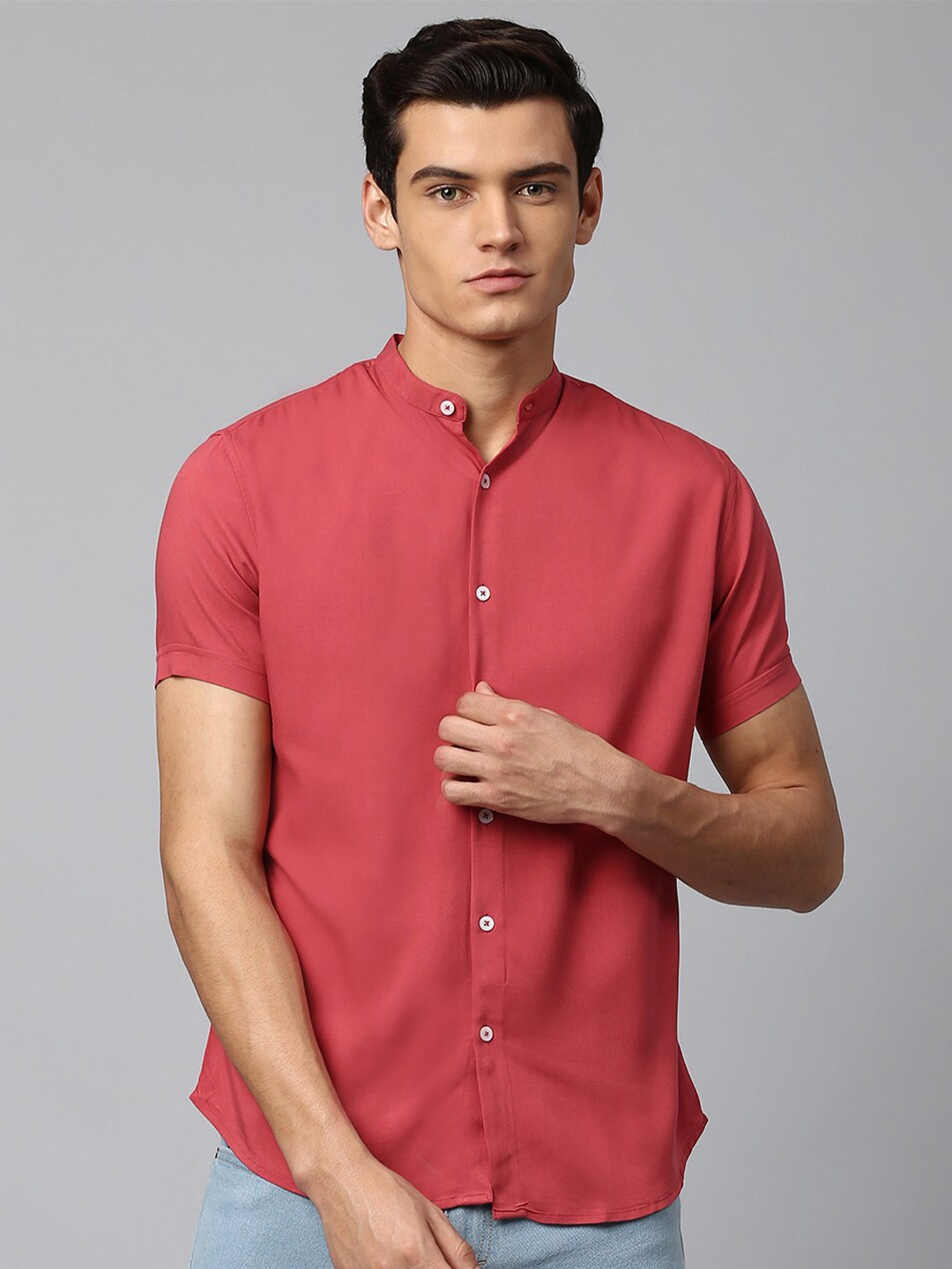 

Dennis Lingo Men Modern Slim Fit Opaque Casual Shirt, Pink