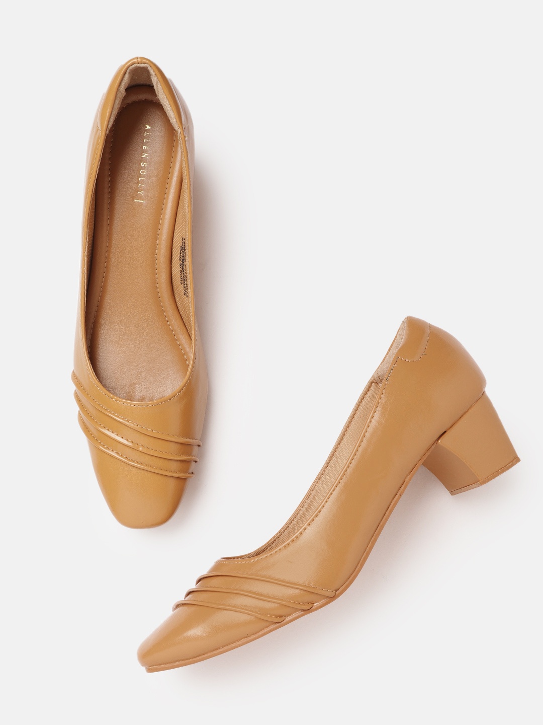 

Allen Solly Camel Brown Pleated Block Pumps