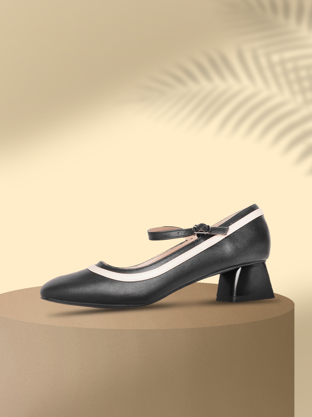 

Allen Solly Women Black & Peach-Coloured Striped Block Pumps