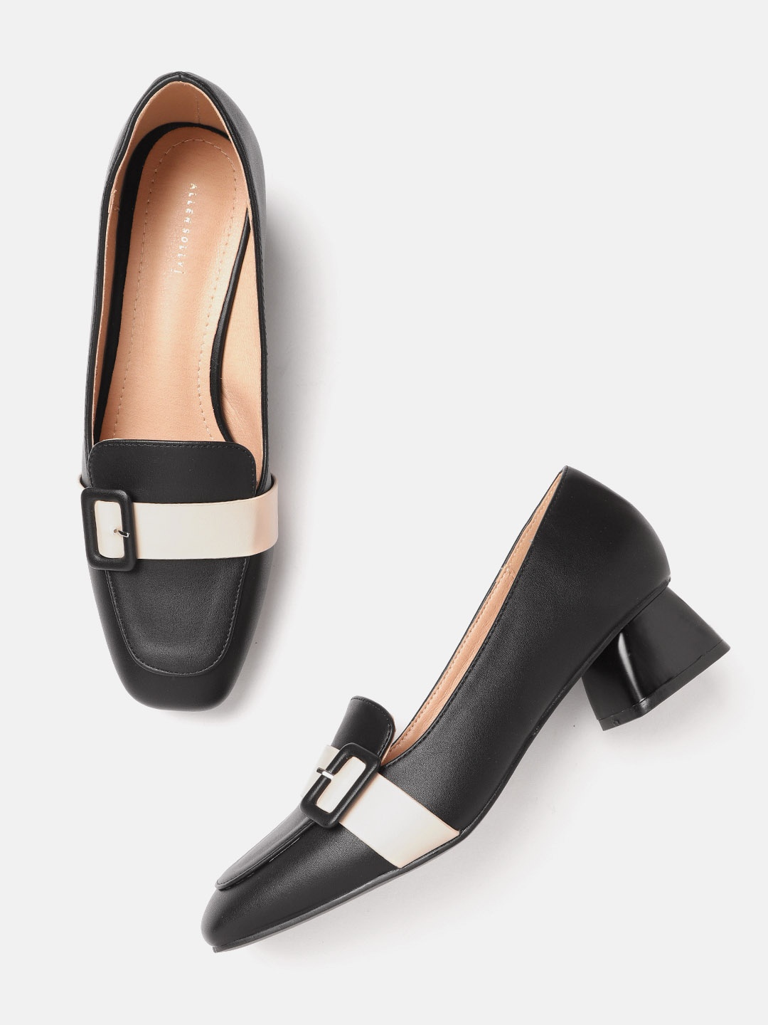 

Allen Solly Women Black & Peach-Coloured Solid Block Pumps