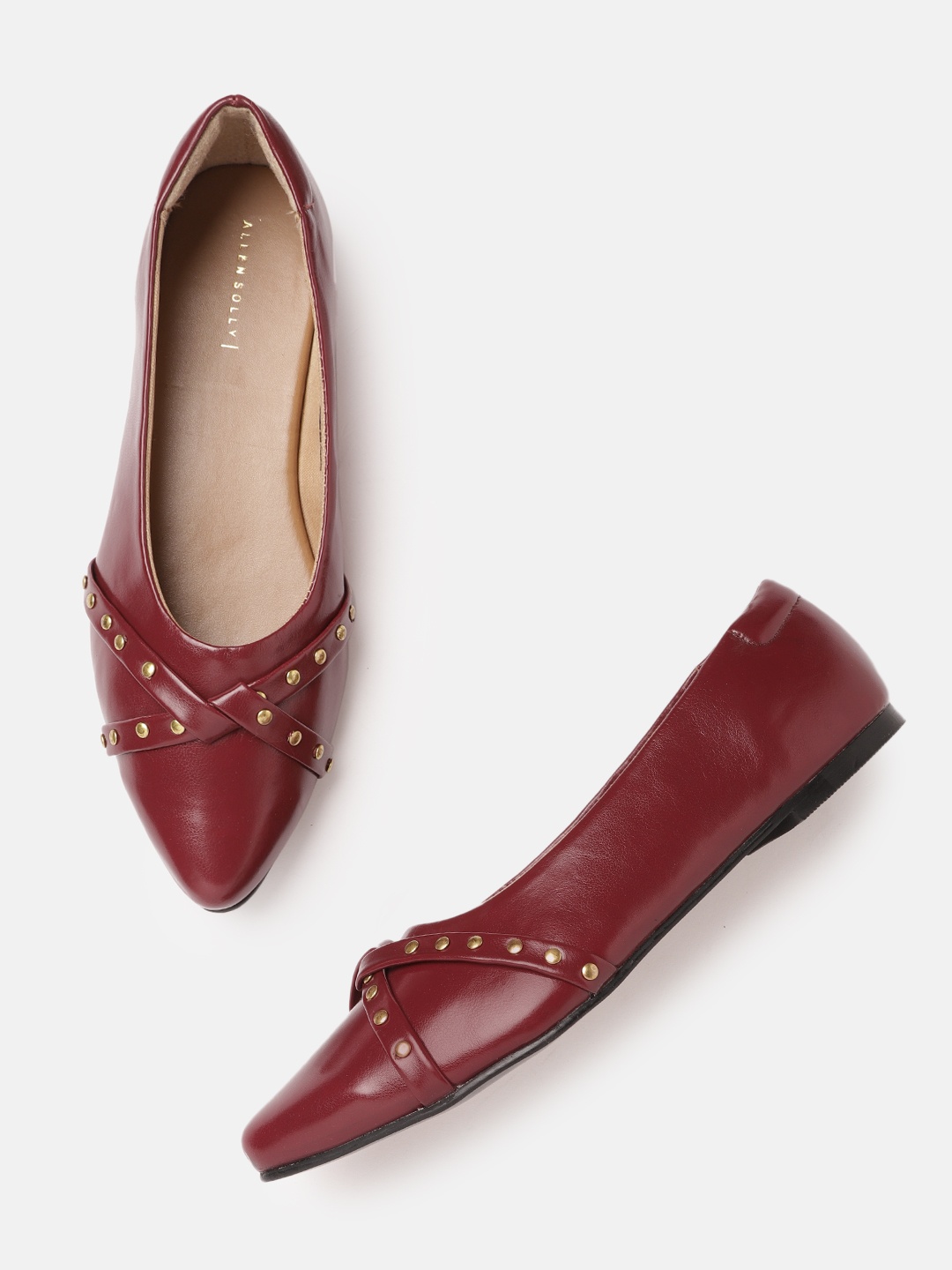 

Allen Solly Women Burgundy & Gold-Toned Solid Ballerinas with Metallic Criss-Cross Detail